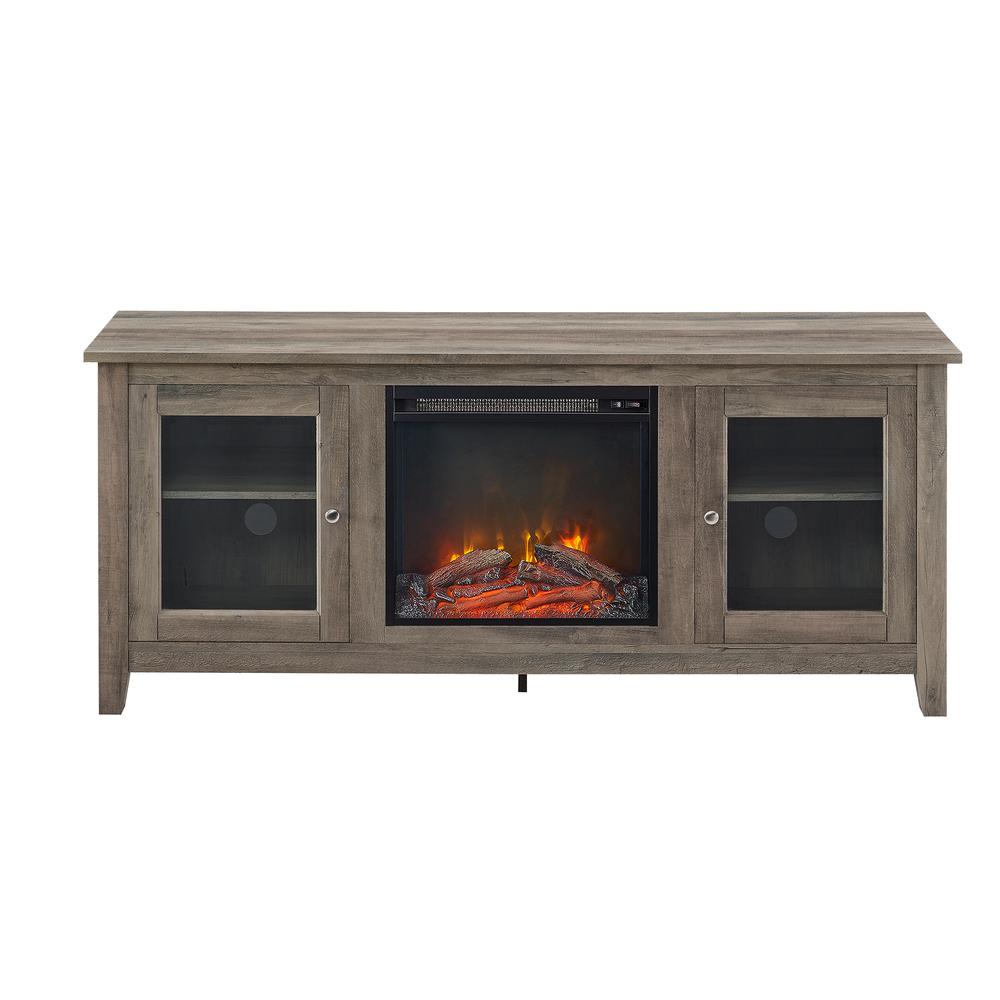 58" Wood Media TV Stand Console with Fireplace - Grey Wash. Picture 5