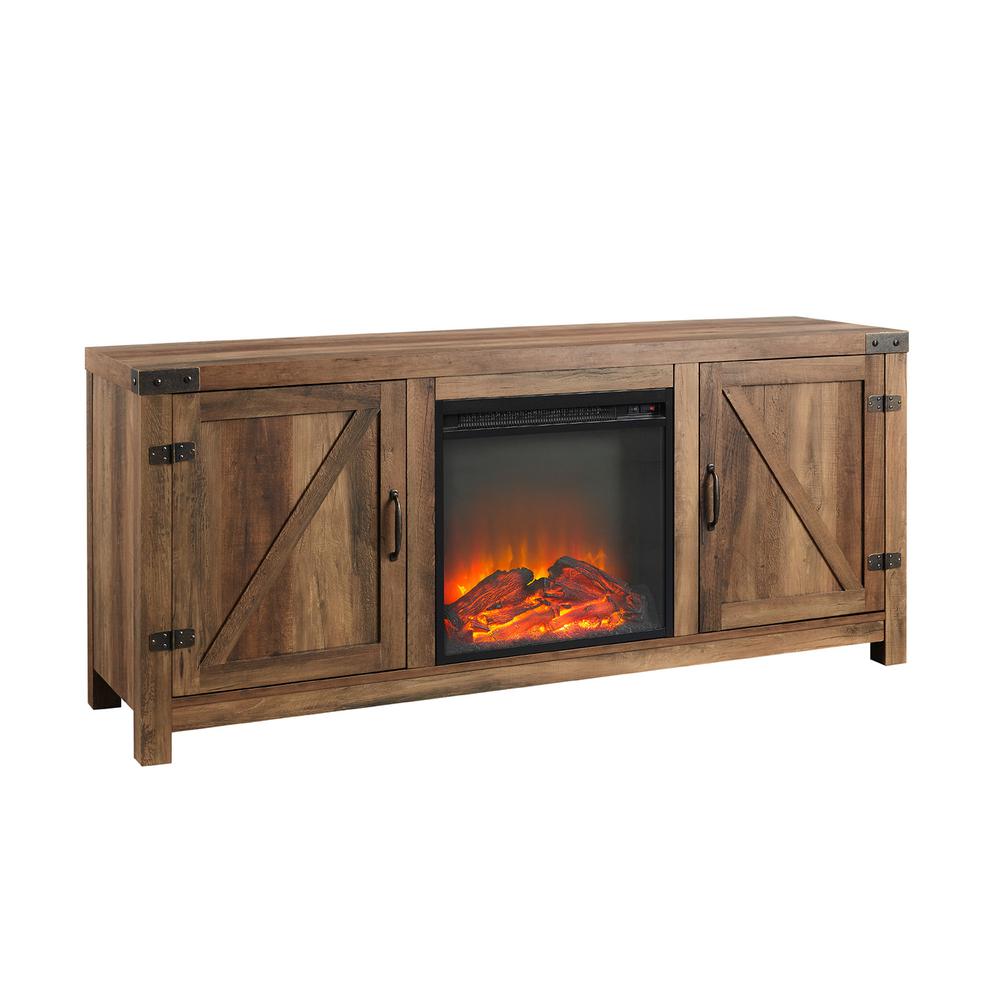 58" Barn Door Fireplace TV Stand - Rustic Oak. Picture 1