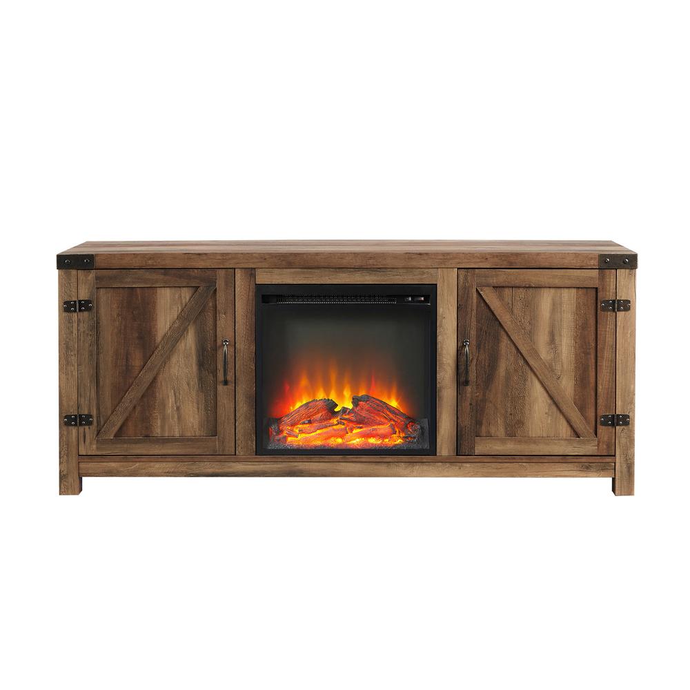 58" Barn Door Fireplace TV Stand - Rustic Oak. Picture 2