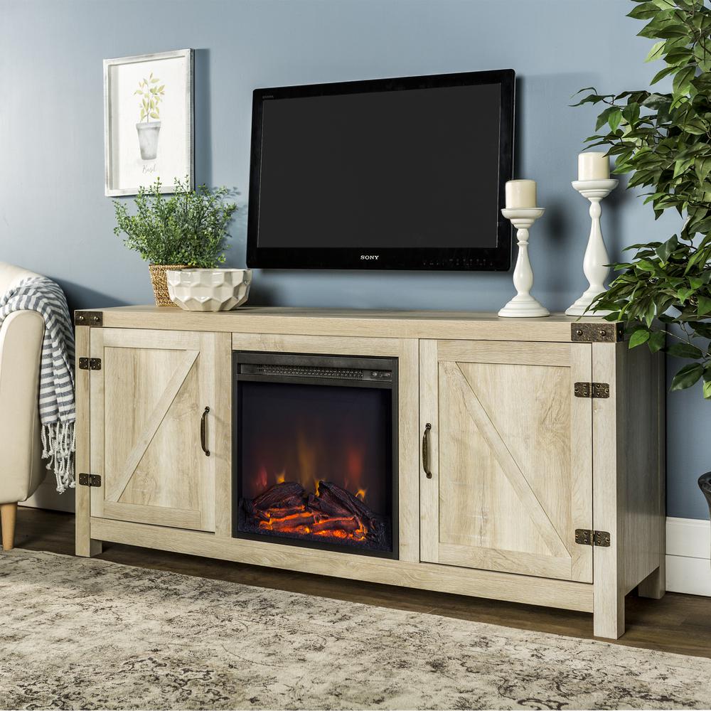 58" Barn Door Fireplace TV Stand - White Oak. Picture 2