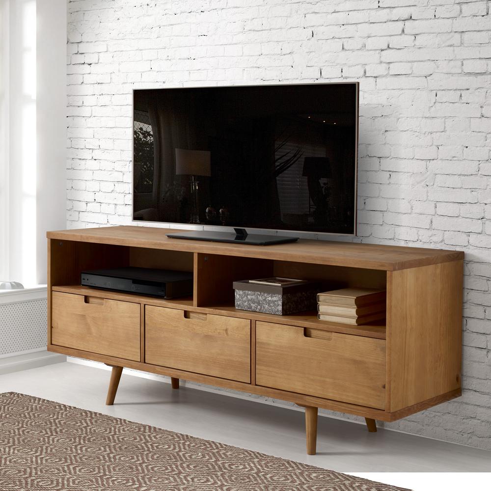 58" 3-Drawer Solid Wood TV Console - Caramel. Picture 2