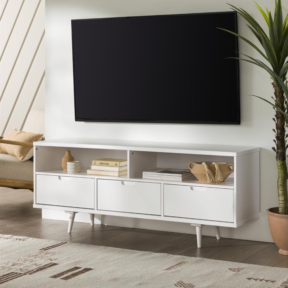 Ivy 58" 3 Drawer Solid Wood TV Stand - White. Picture 3