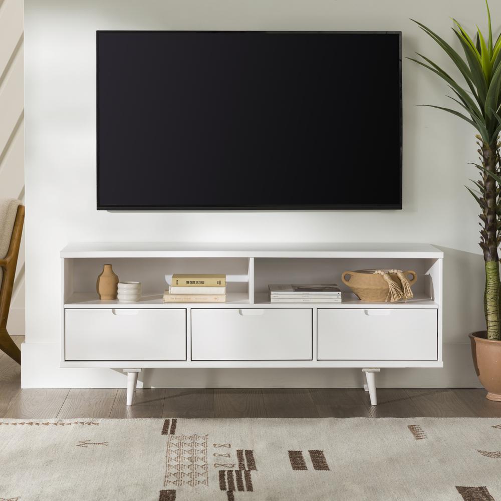 Ivy 58" 3 Drawer Solid Wood TV Stand - White. Picture 4
