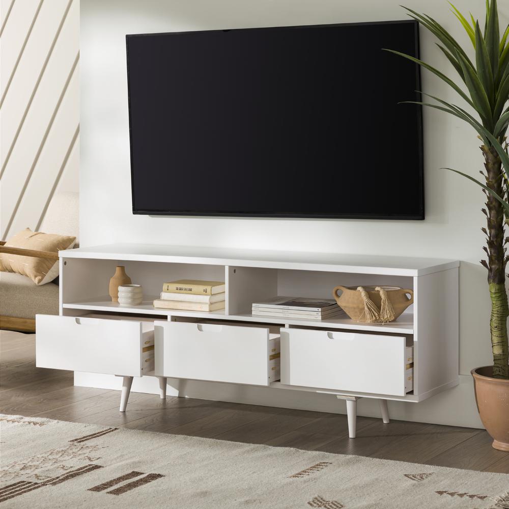 Ivy 58" 3 Drawer Solid Wood TV Stand - White. Picture 5