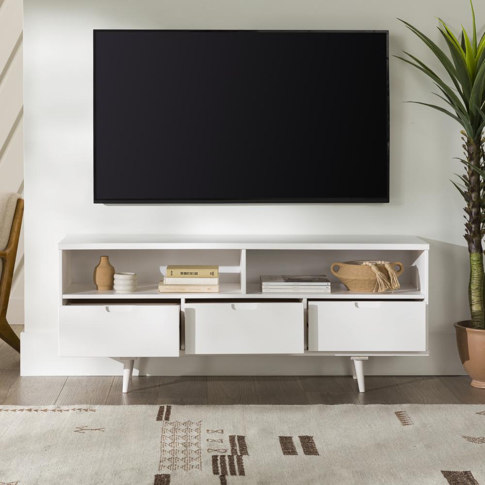 Ivy 58" 3 Drawer Solid Wood TV Stand - White. Picture 6