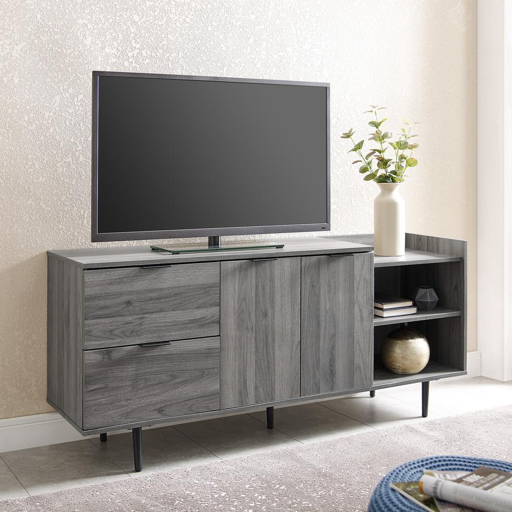 58" Modern Storage TV Stand - Slate Gray. Picture 3