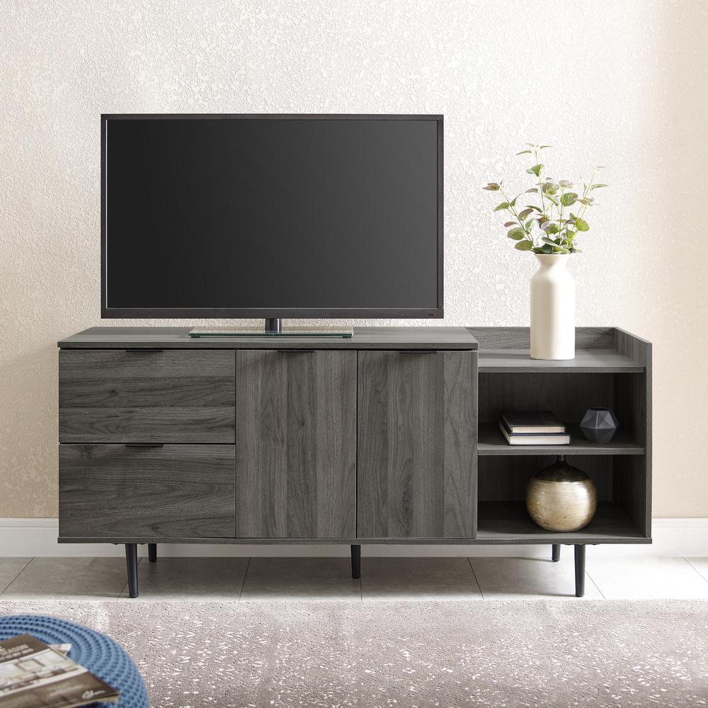 58" Modern Storage TV Stand - Slate Gray. Picture 2