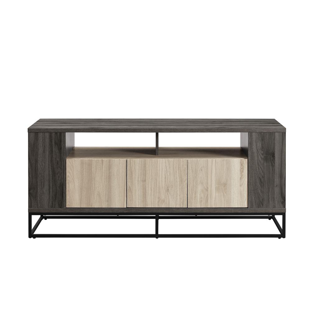 Contemporary 3-Door Metal and Wood TV Stand for TVs up to 65” – Birch/Slate Grey. Picture 7