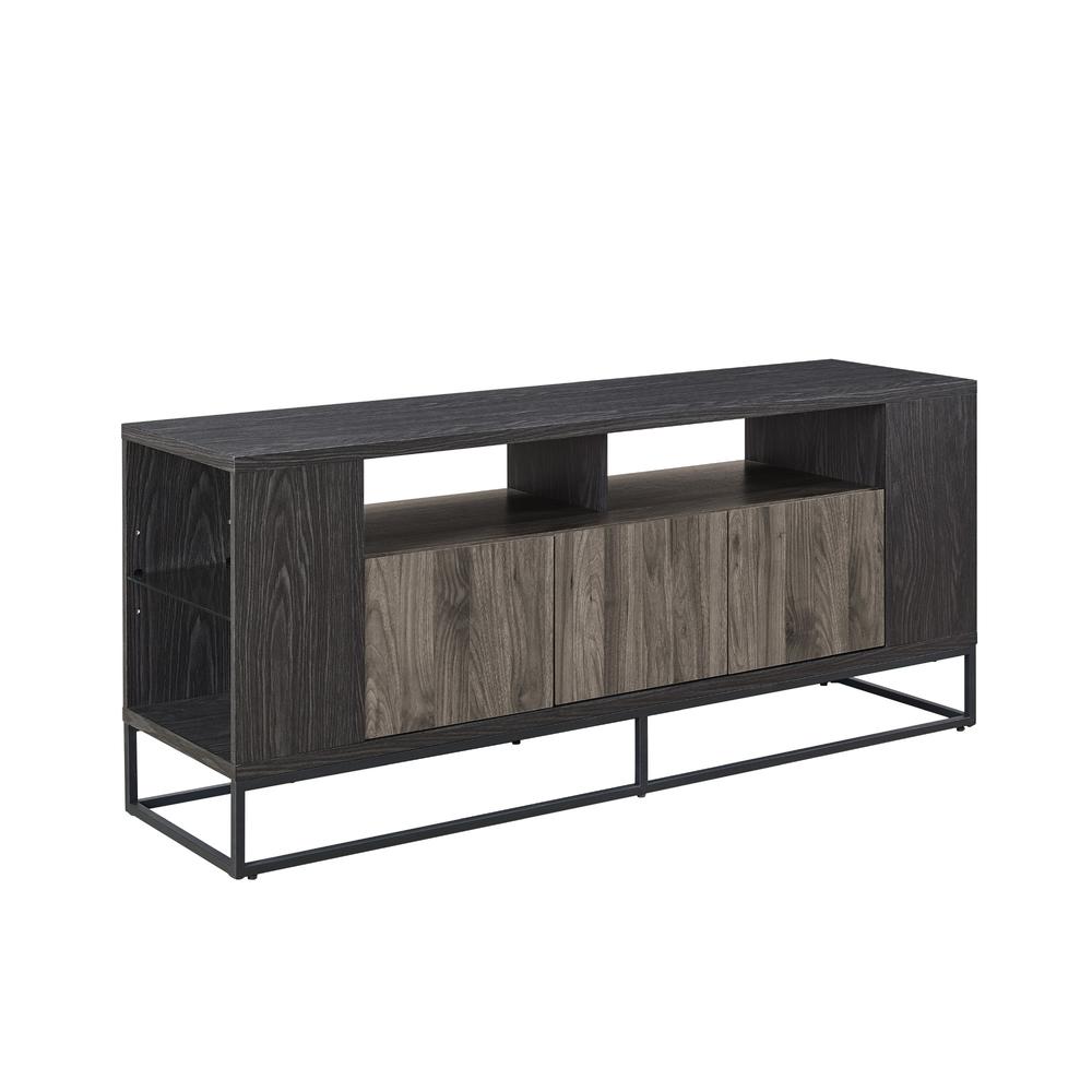 Contemporary 3-Door Metal and Wood TV Stand for TVs up to 65” – Slate Grey/Graphite. Picture 5