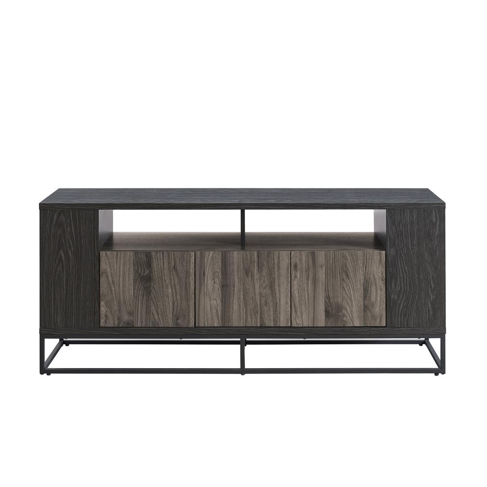 Contemporary 3-Door Metal and Wood TV Stand for TVs up to 65” – Slate Grey/Graphite. Picture 7