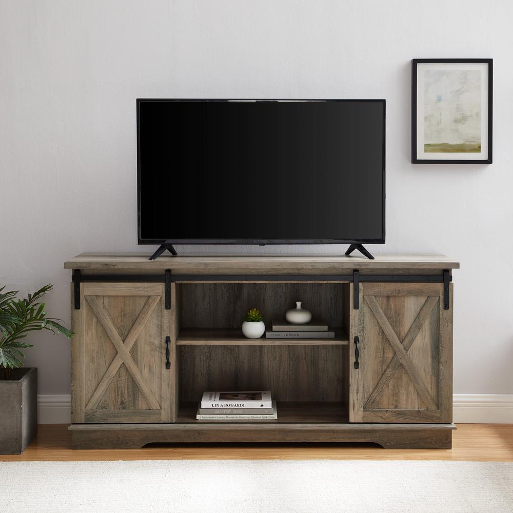 58" Sliding Barn Door TV Console - Grey Wash. The main picture.