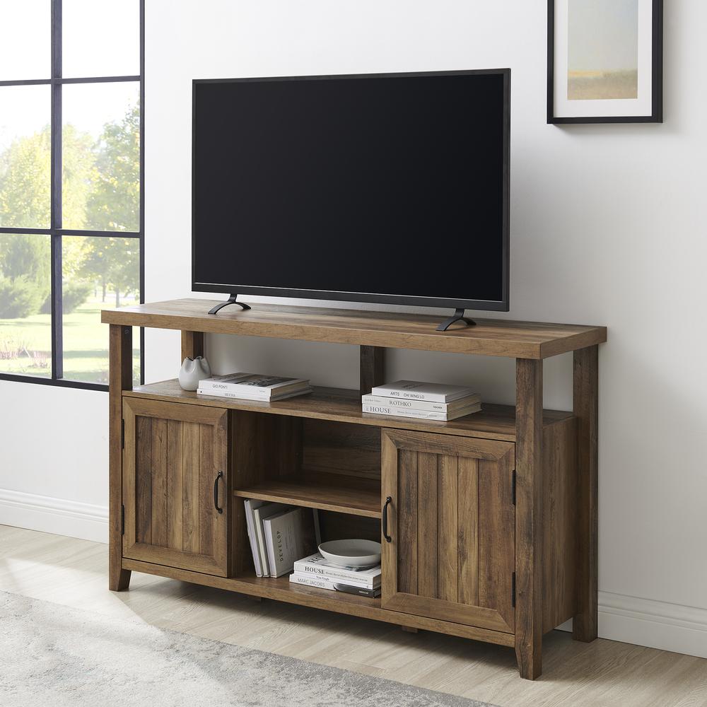 Classic Grooved-Door Tall TV Stand for TVs up to 65” – Rustic Oak. Picture 1