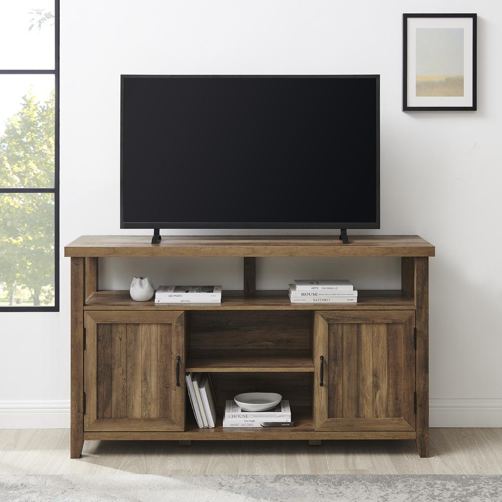 Classic Grooved-Door Tall TV Stand for TVs up to 65” – Rustic Oak. Picture 2