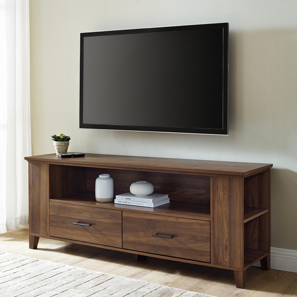 60" Rustic Wood TV Stand - Dark Walnut. Picture 1