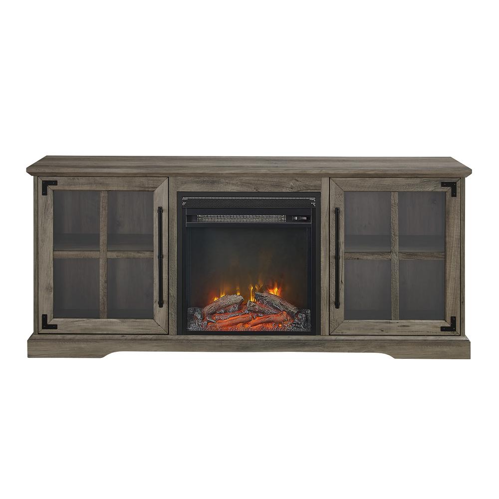 60" 2 Door Fireplace Console - Grey Wash. Picture 1