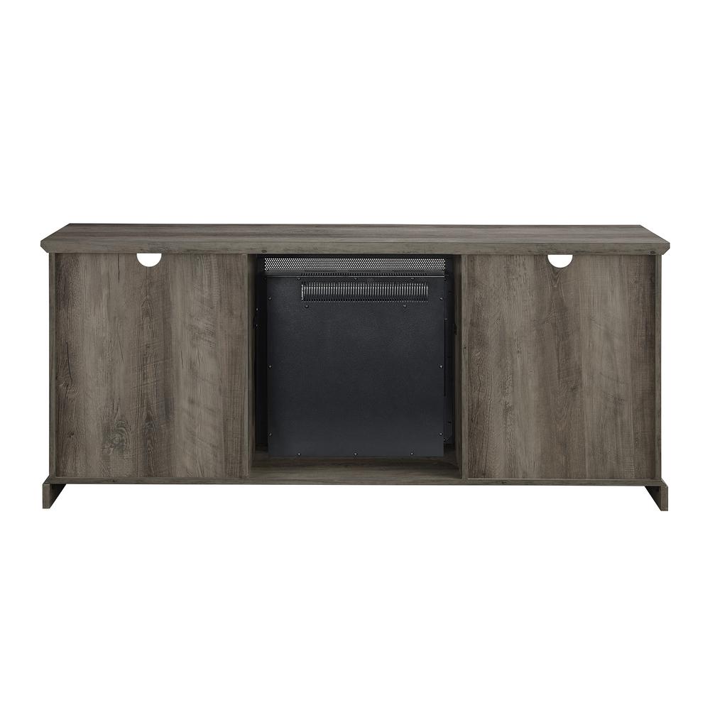 60" 2 Door Fireplace Console - Grey Wash. Picture 5