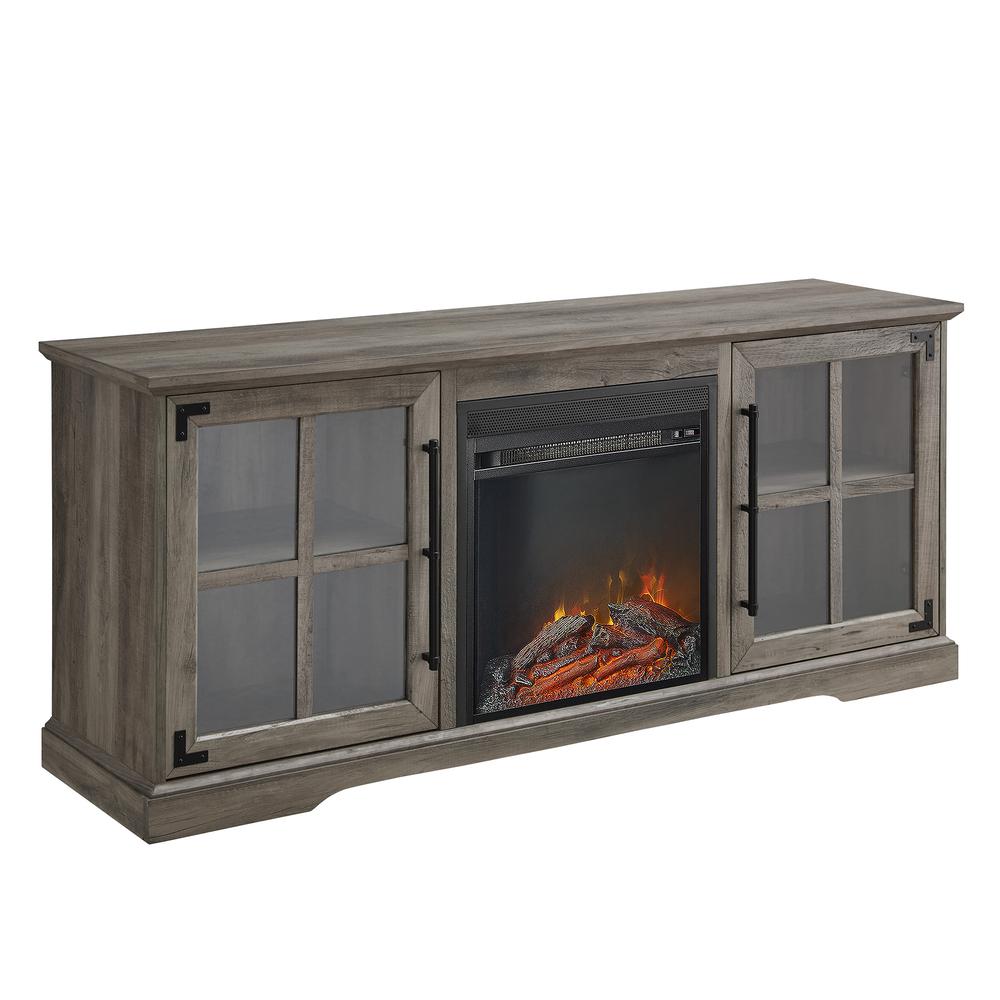 60" 2 Door Fireplace Console - Grey Wash. Picture 3