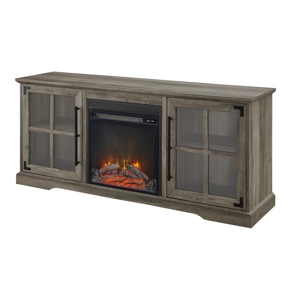 60" 2 Door Fireplace Console - Grey Wash. Picture 4