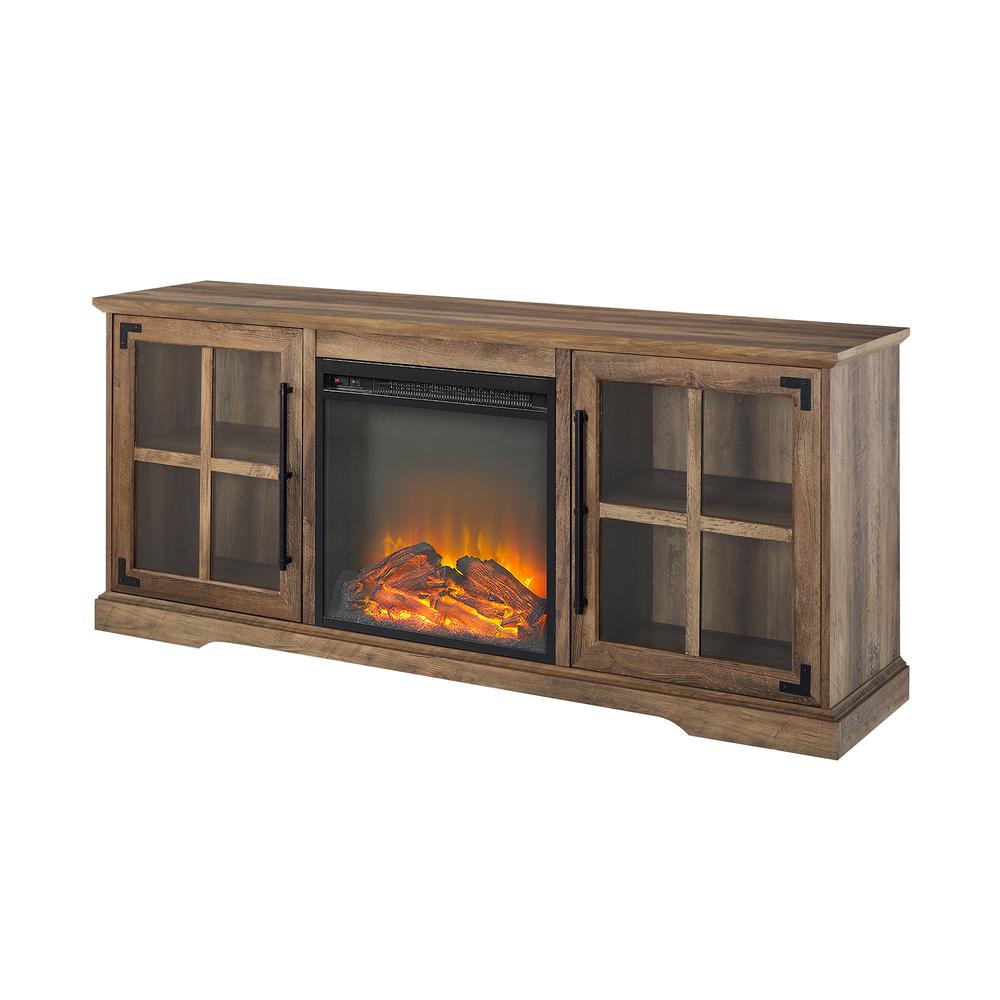60" 2 Door Fireplace Console - Reclaimed Barnwood. Picture 4