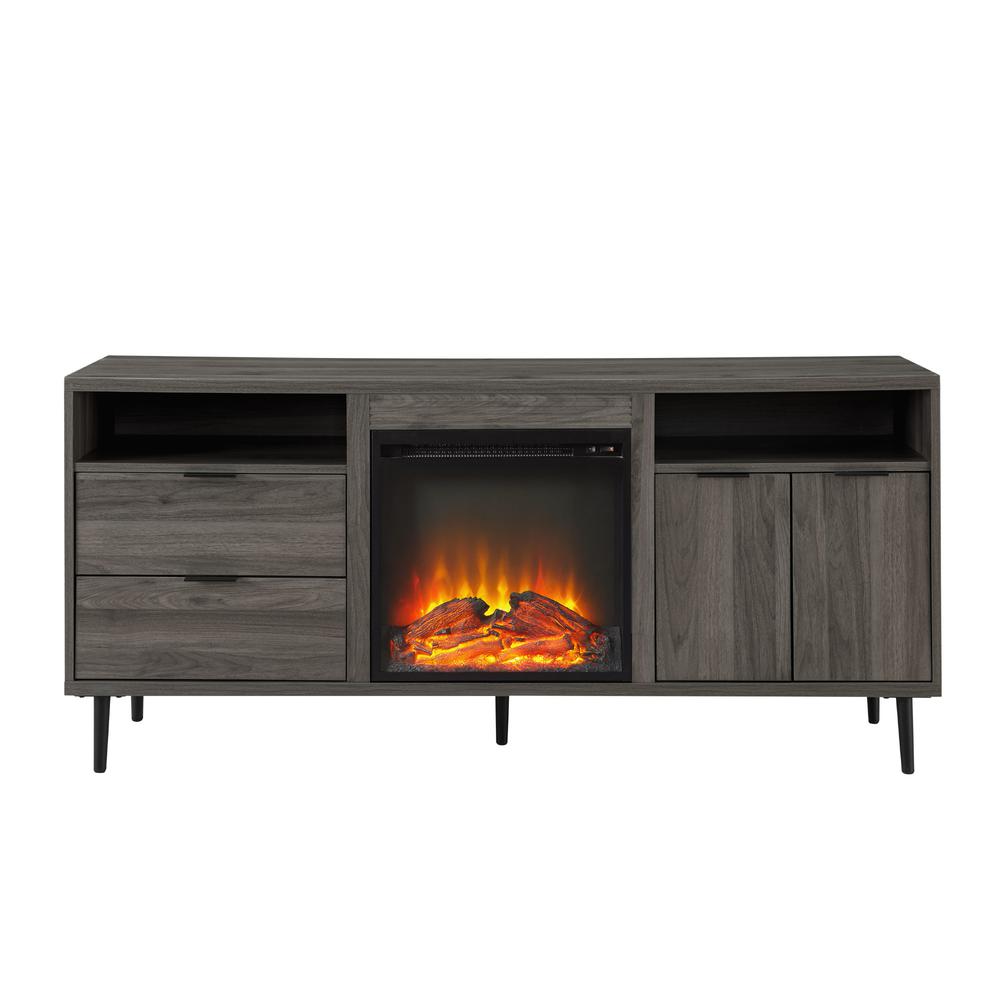 60" Modern Storage Fireplace Console - Slate Grey. Picture 1