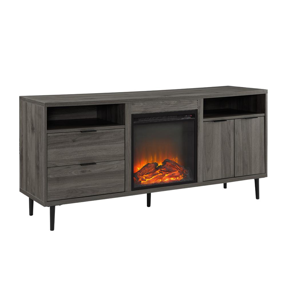 60" Modern Storage Fireplace Console - Slate Grey. Picture 3