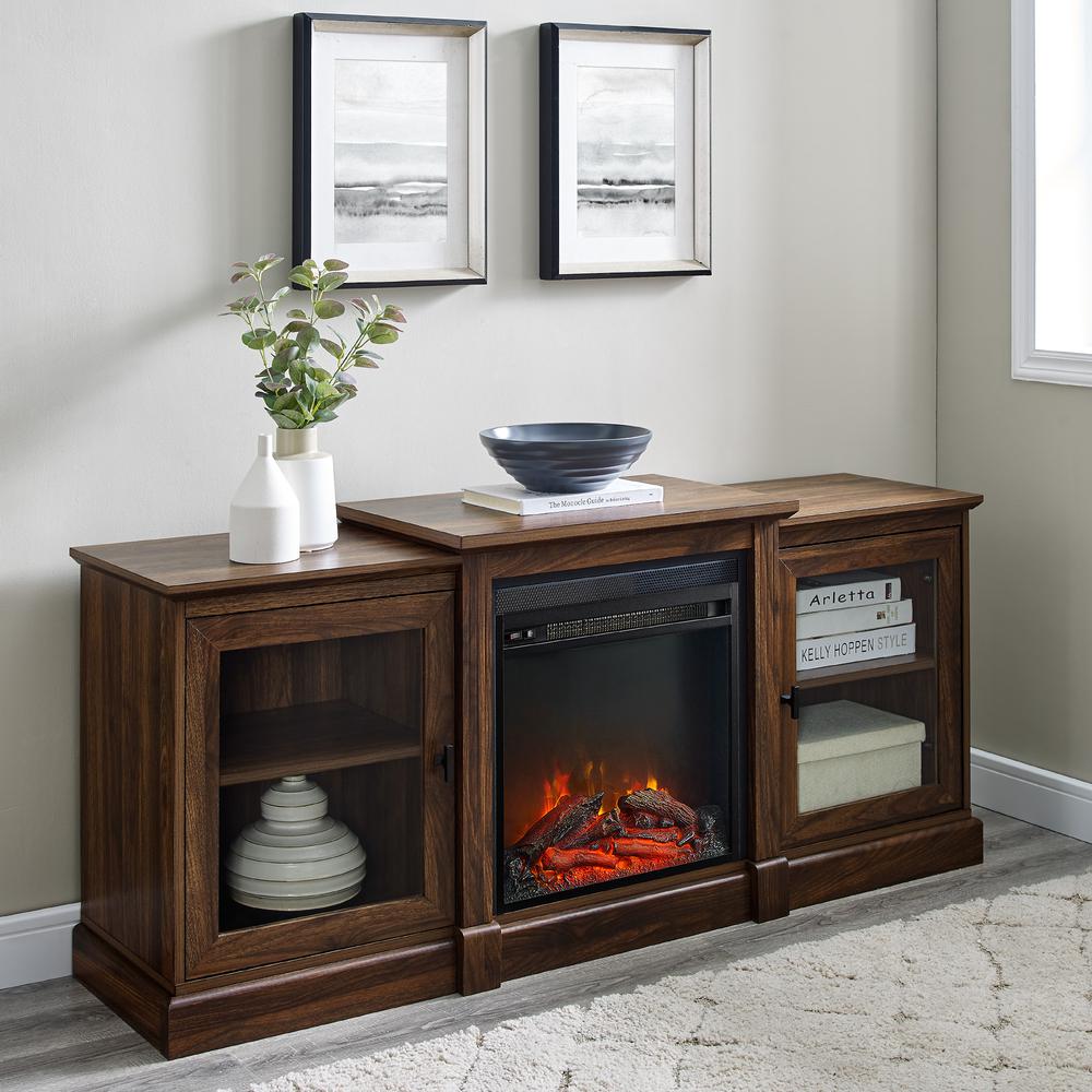 60" Classic Tiered Top Fireplace TV Console - Dark Walnut. Picture 2