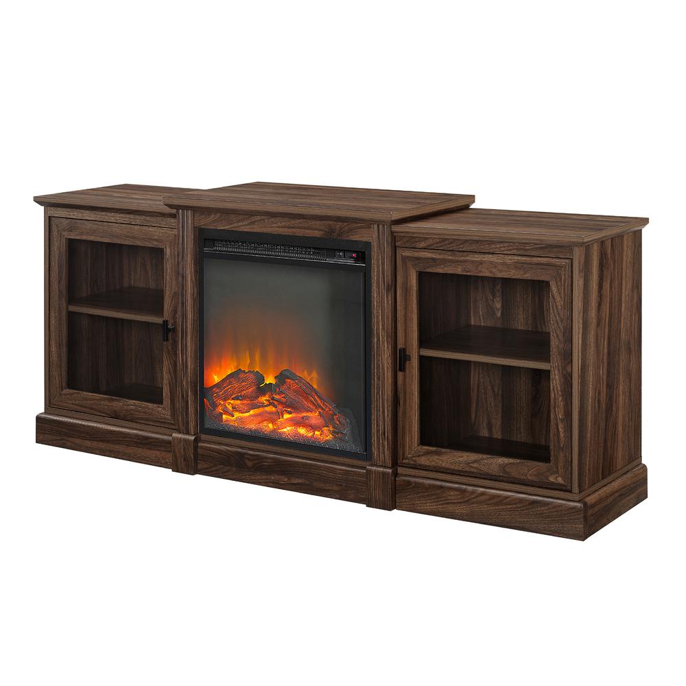 60" Classic Tiered Top Fireplace TV Console - Dark Walnut. Picture 1