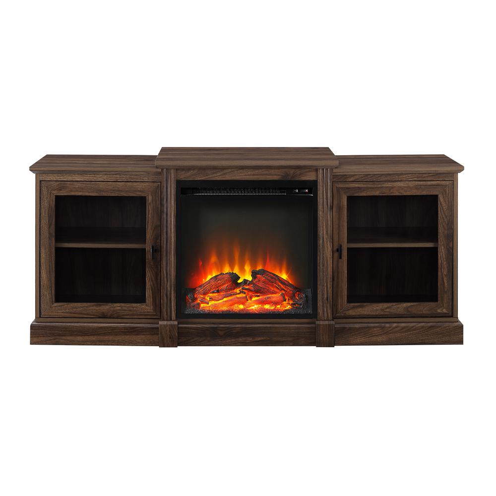 60" Classic Tiered Top Fireplace TV Console - Dark Walnut. Picture 3