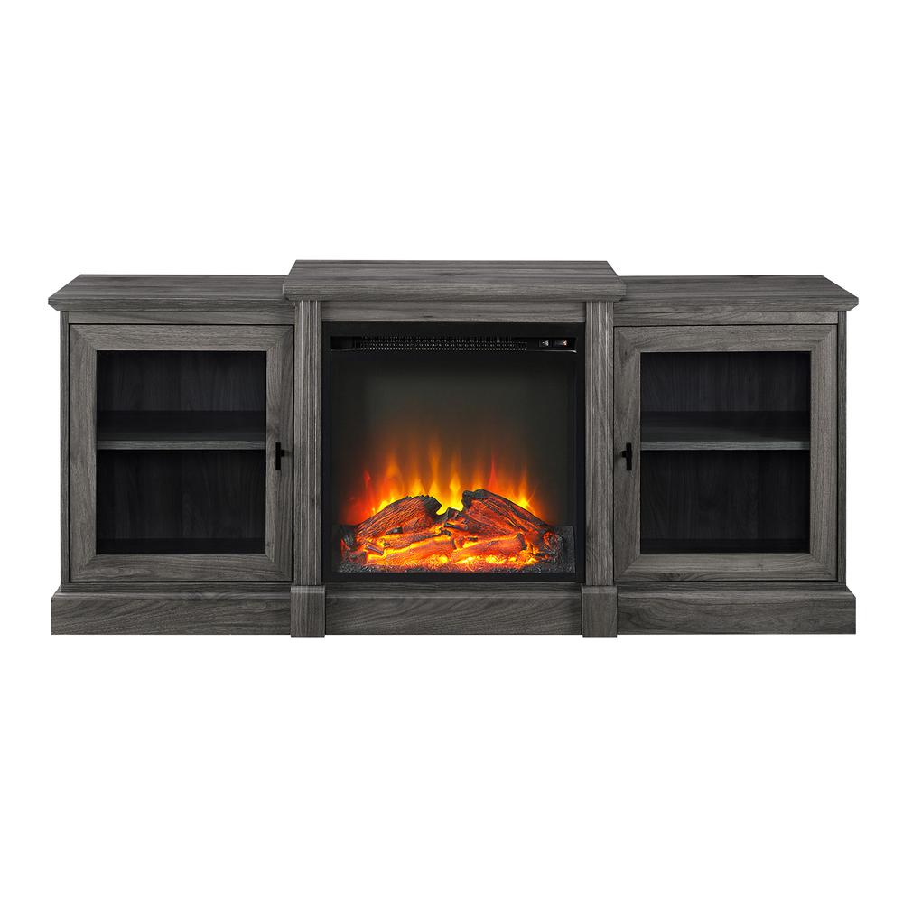 60" Classic Tiered Top Fireplace TV Console - Slate Grey. Picture 3