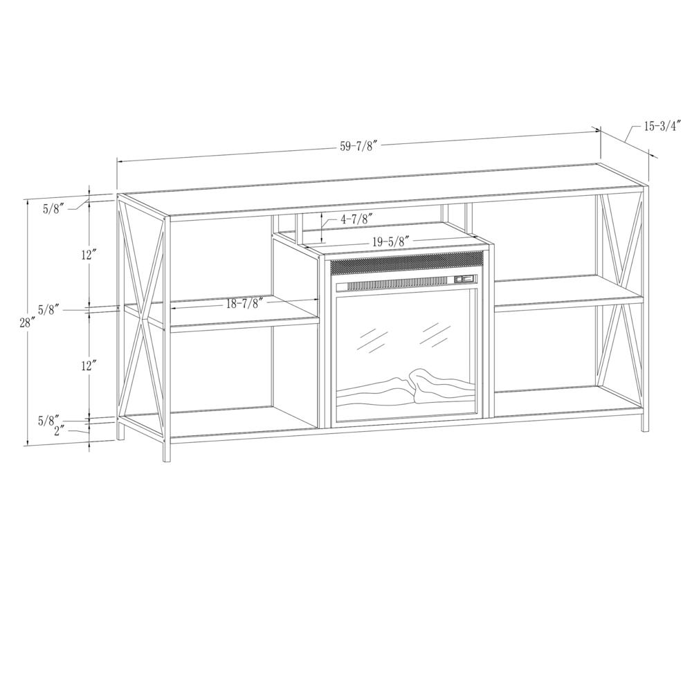 60" Urban Industrial X-Frame Open Shelf Fireplace TV Stand Storage Console - Dark Walnut. Picture 5
