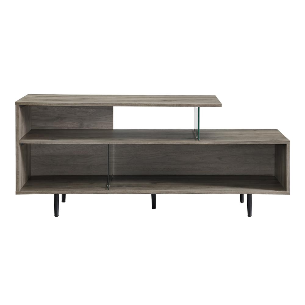 60" Asymmetrical Wood & Glass Console - Slate Grey. Picture 1