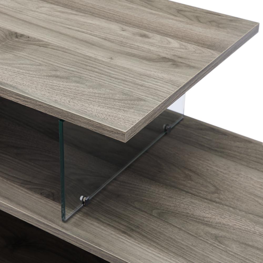 60" Asymmetrical Wood & Glass Console - Slate Grey. Picture 4
