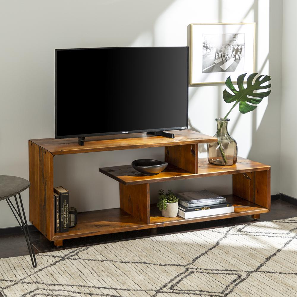 60” Rustic Modern Solid Reclaimed Wood TV Stand - Amber. Picture 2