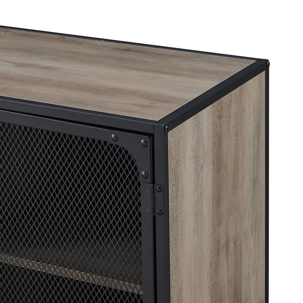 60" Urban Industrial TV Stand Storage Console with Metal Mesh Doors - Grey Wash. Picture 5