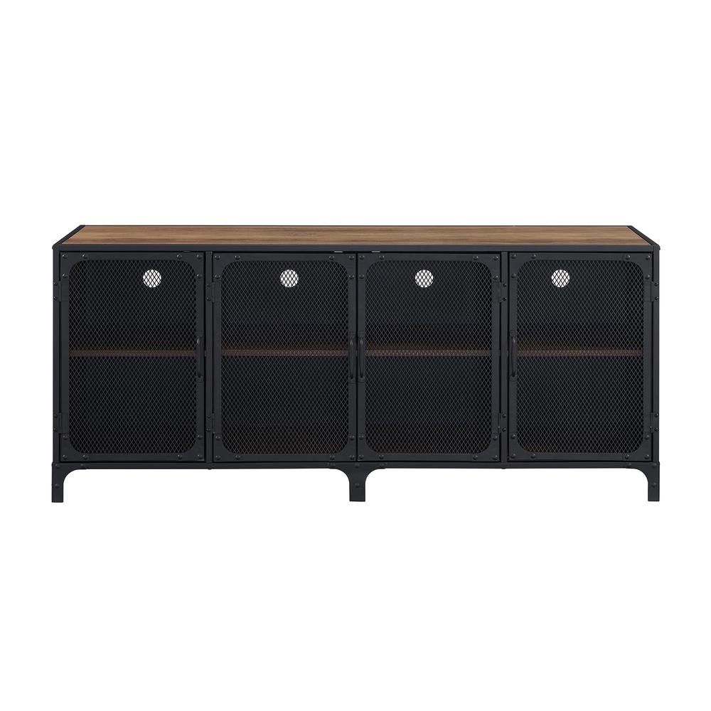 60" Urban Industrial TV Stand Storage Console with Metal Mesh Doors - Rustic Oak. Picture 2