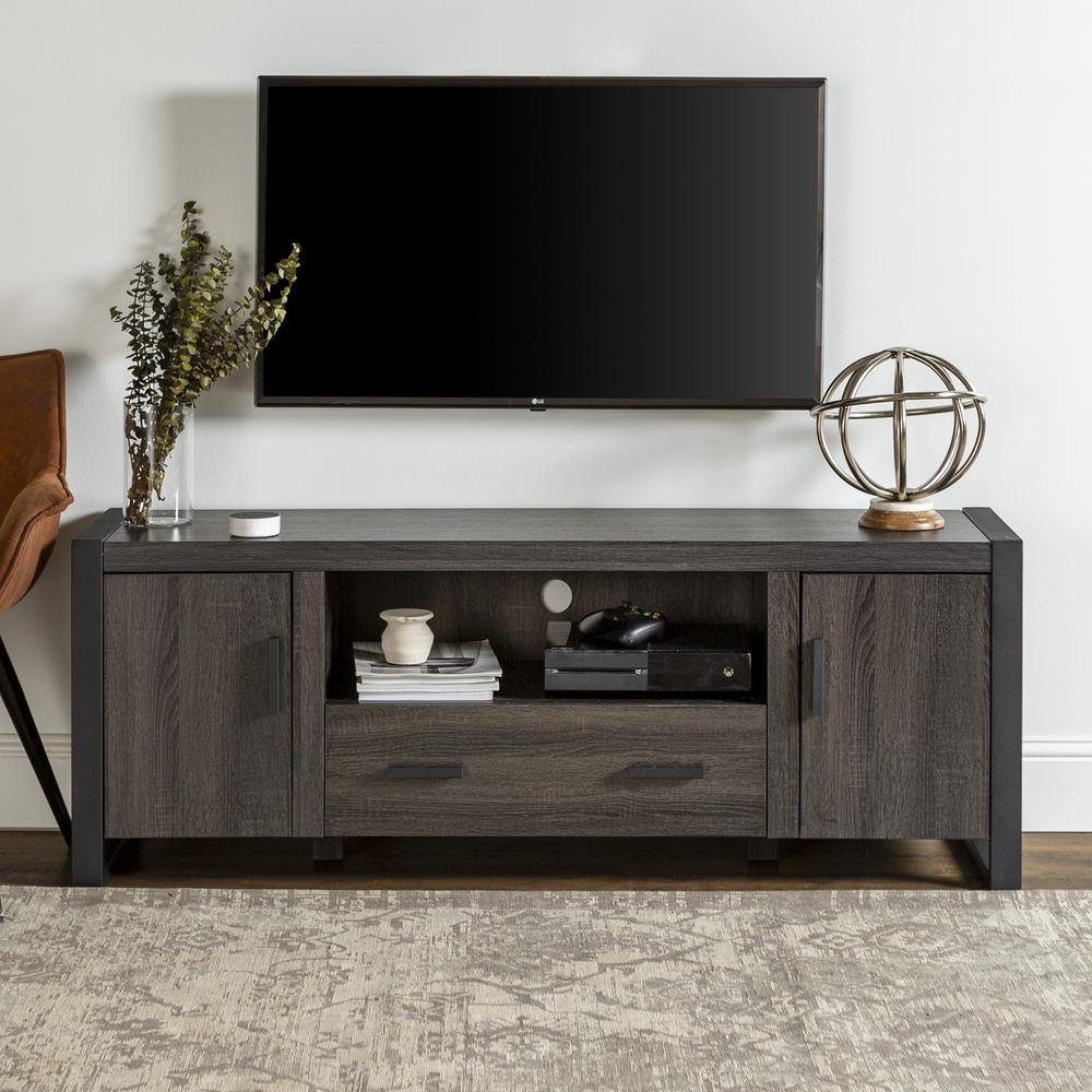60" Charcoal Grey Wood TV Stand Console. Picture 1