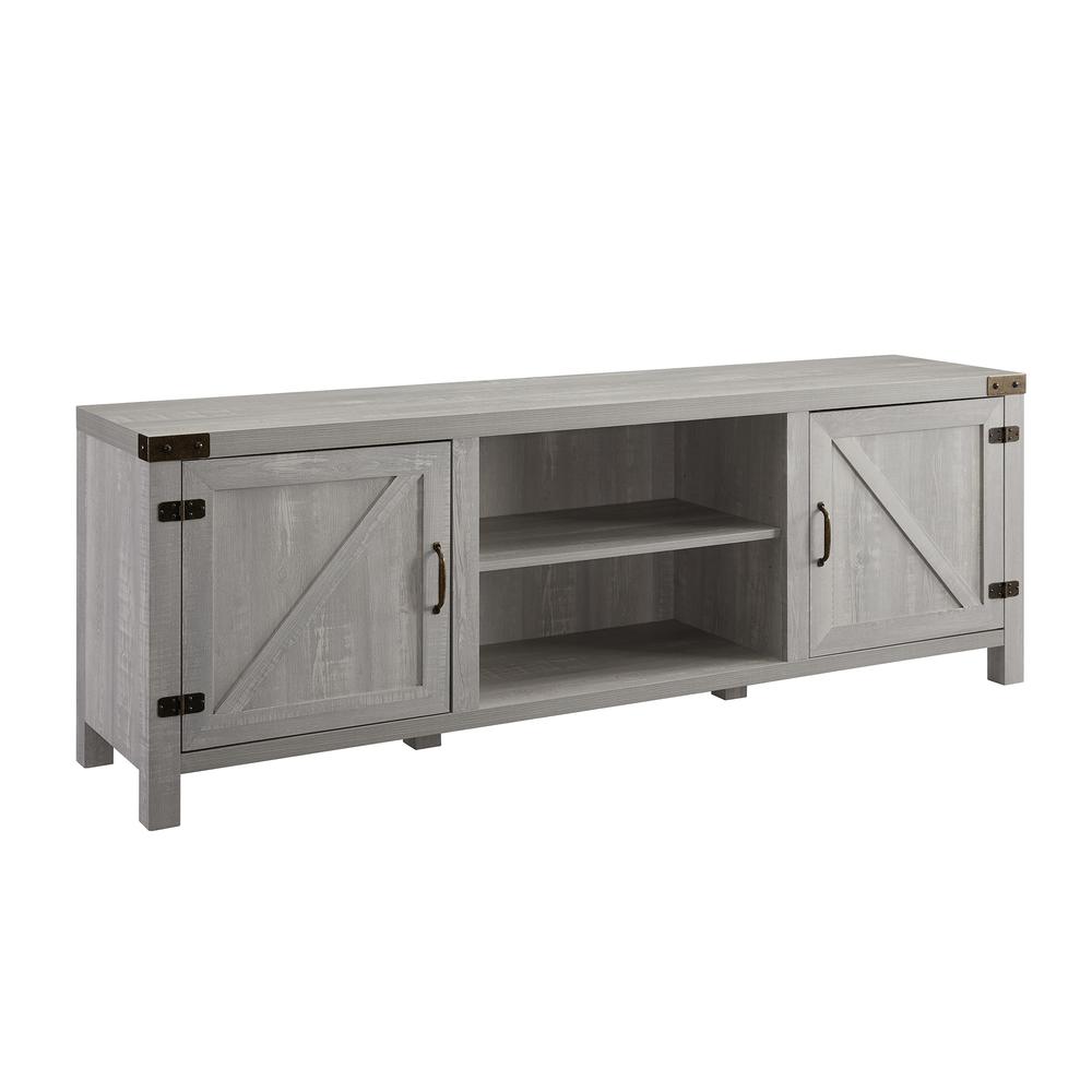 70" Modern Farmhouse TV Stand - Stone Grey. Picture 1