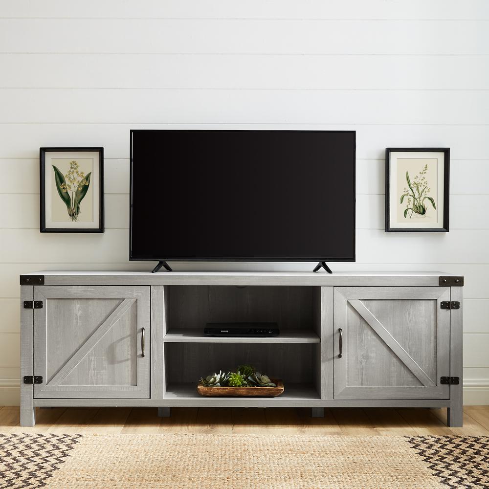 70" Modern Farmhouse TV Stand - Stone Grey. Picture 2