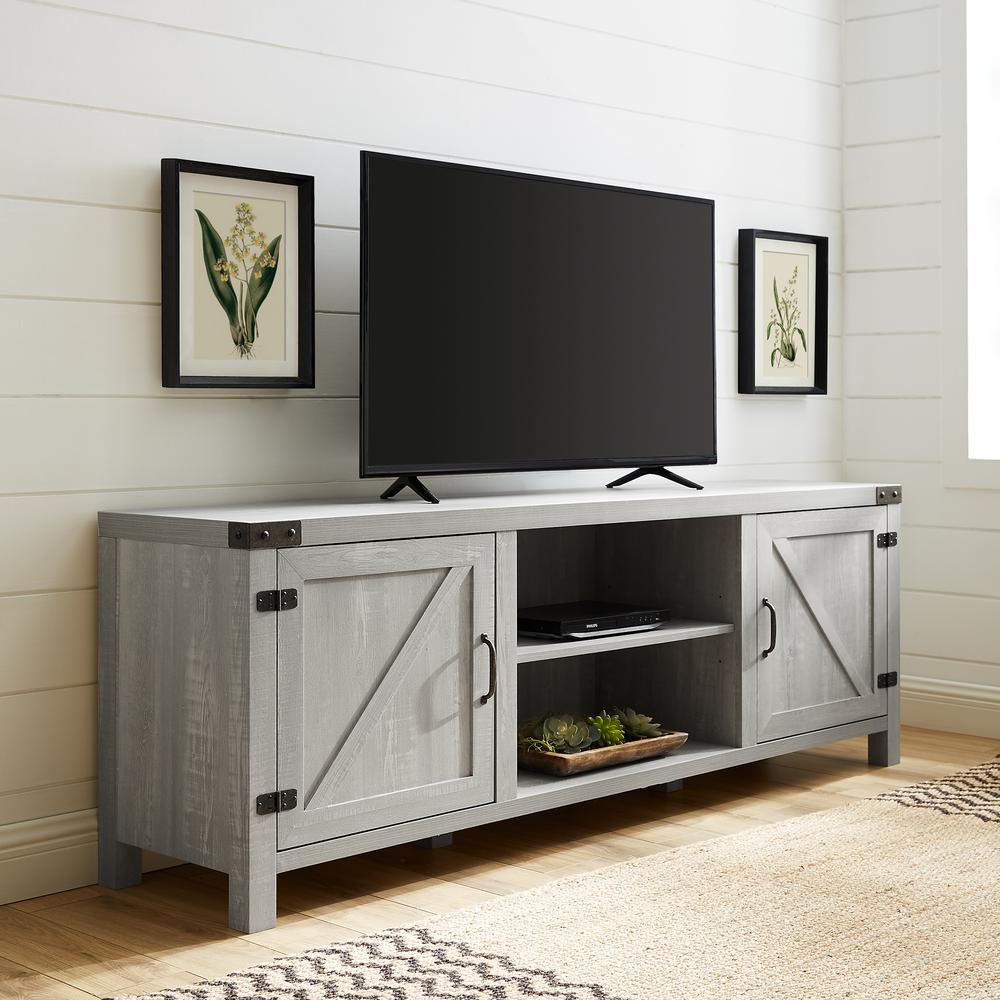 70" Modern Farmhouse TV Stand - Stone Grey. Picture 3