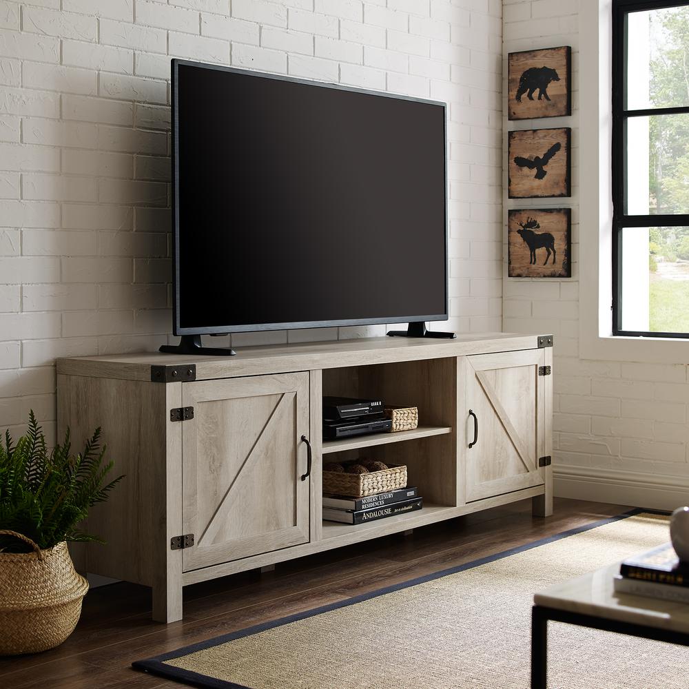 70" Rustic Farmhouse Barn Door Wood TV Stand - White Oak. Picture 2