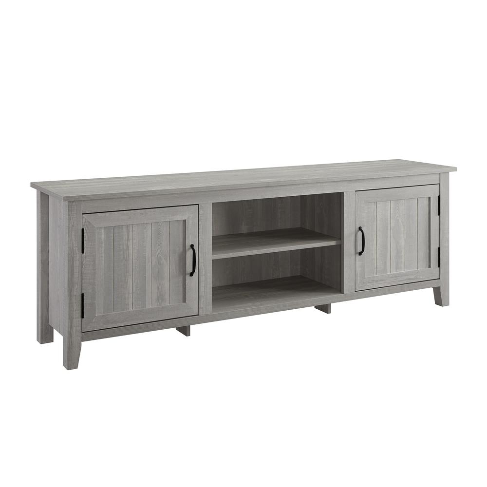 70" Modern Farmhouse Wood TV Stand - Stone Grey. Picture 1