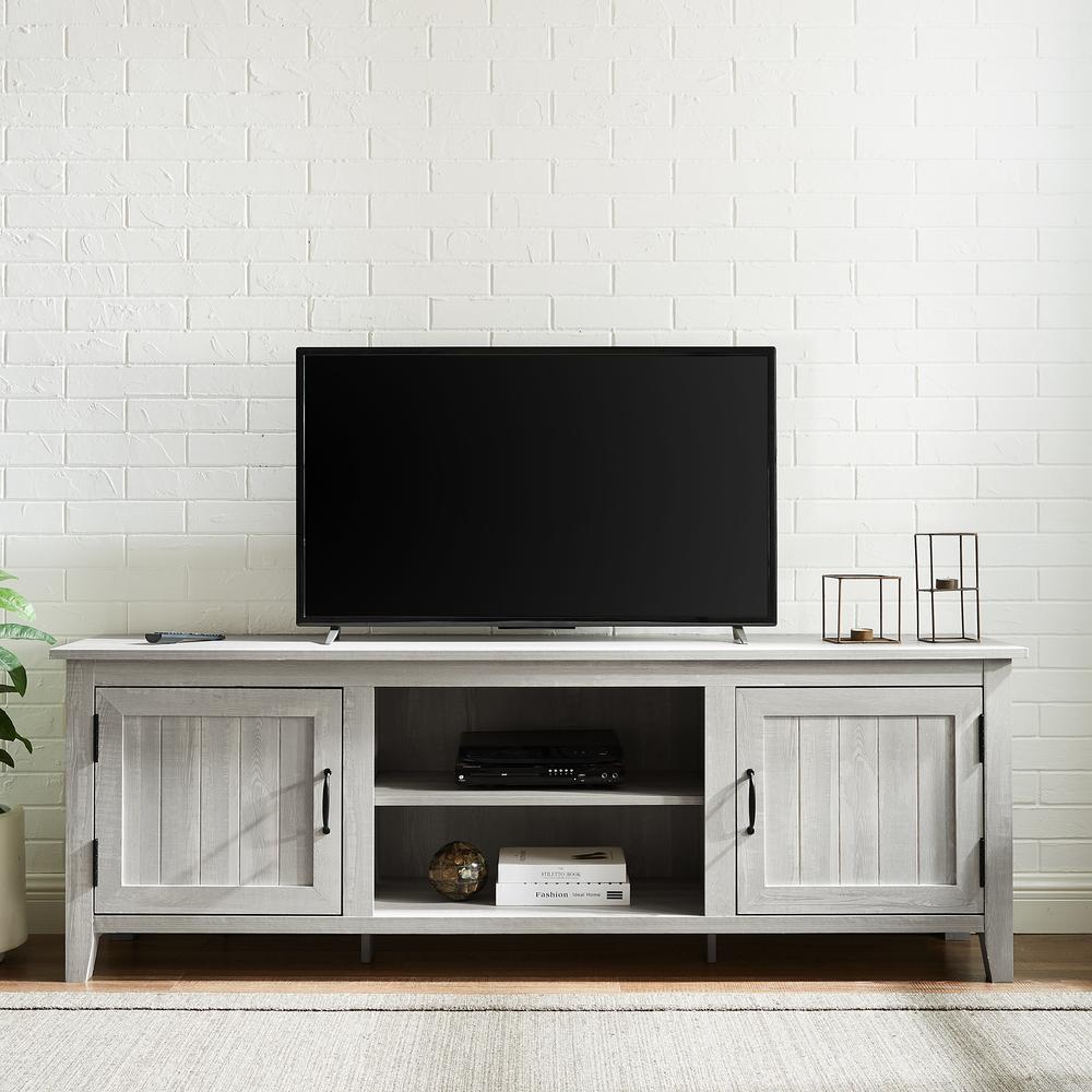 70" Modern Farmhouse Wood TV Stand - Stone Grey. Picture 2