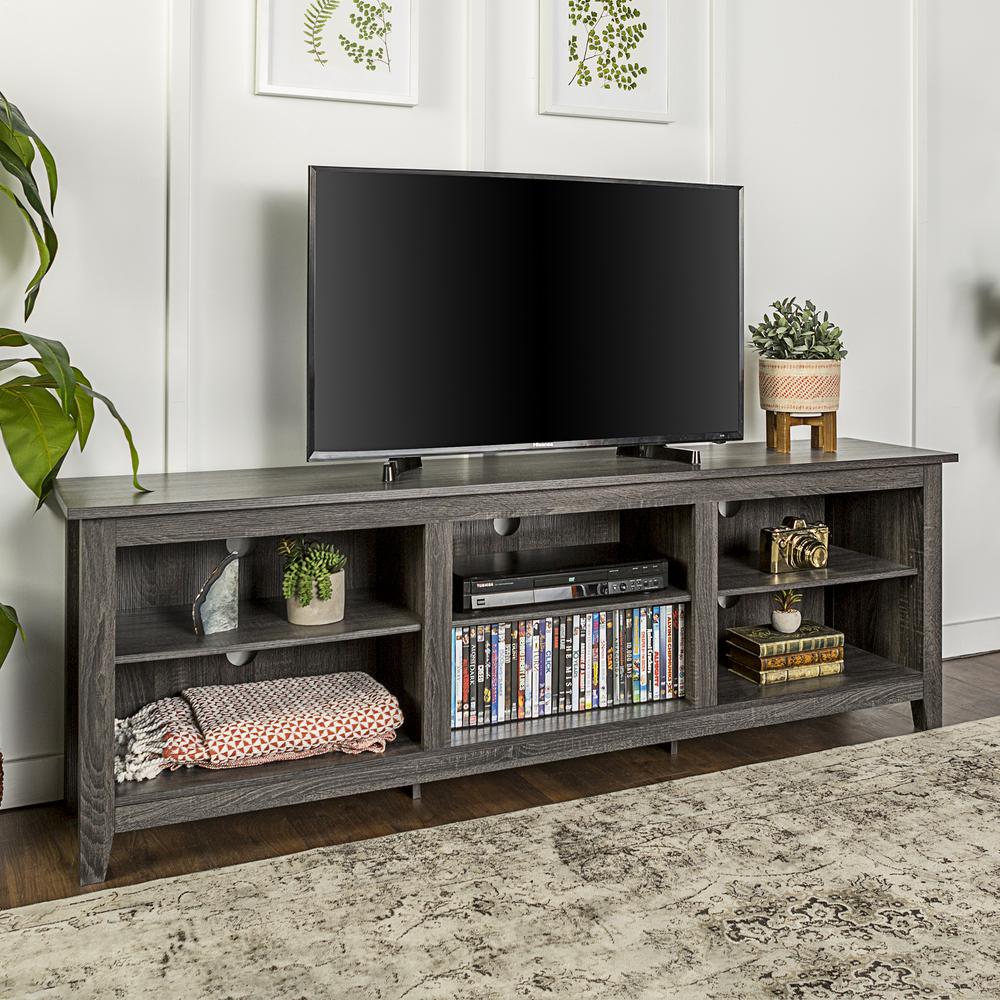 70" Wood Media TV Stand Storage Console - Charcoal. Picture 2