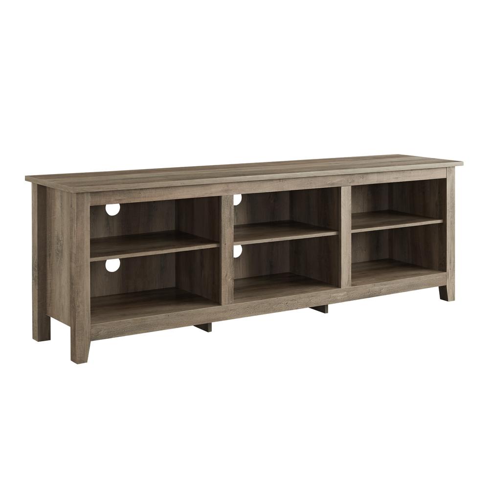 70" Wood Media TV Stand Storage Console - Grey Wash. Picture 4
