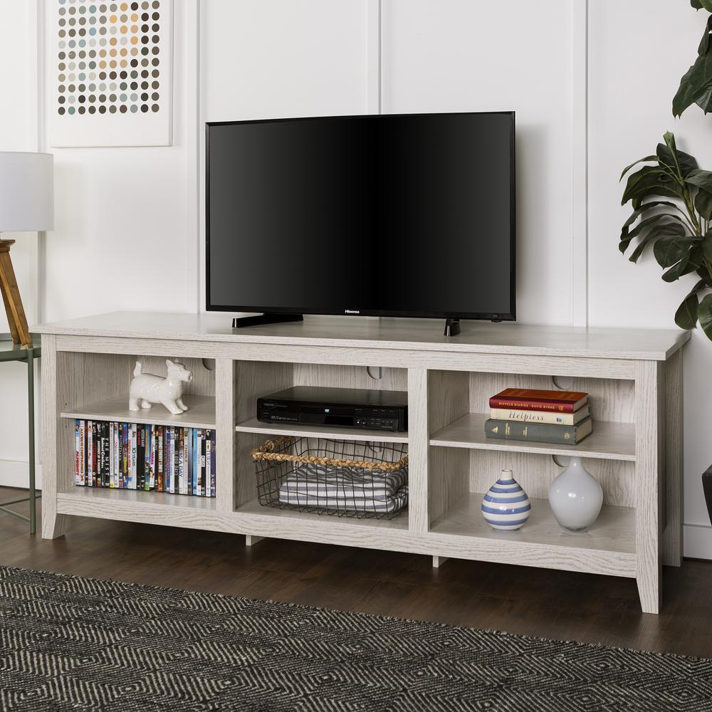 70" Wood Media TV Stand Storage Console - White Wash. Picture 1