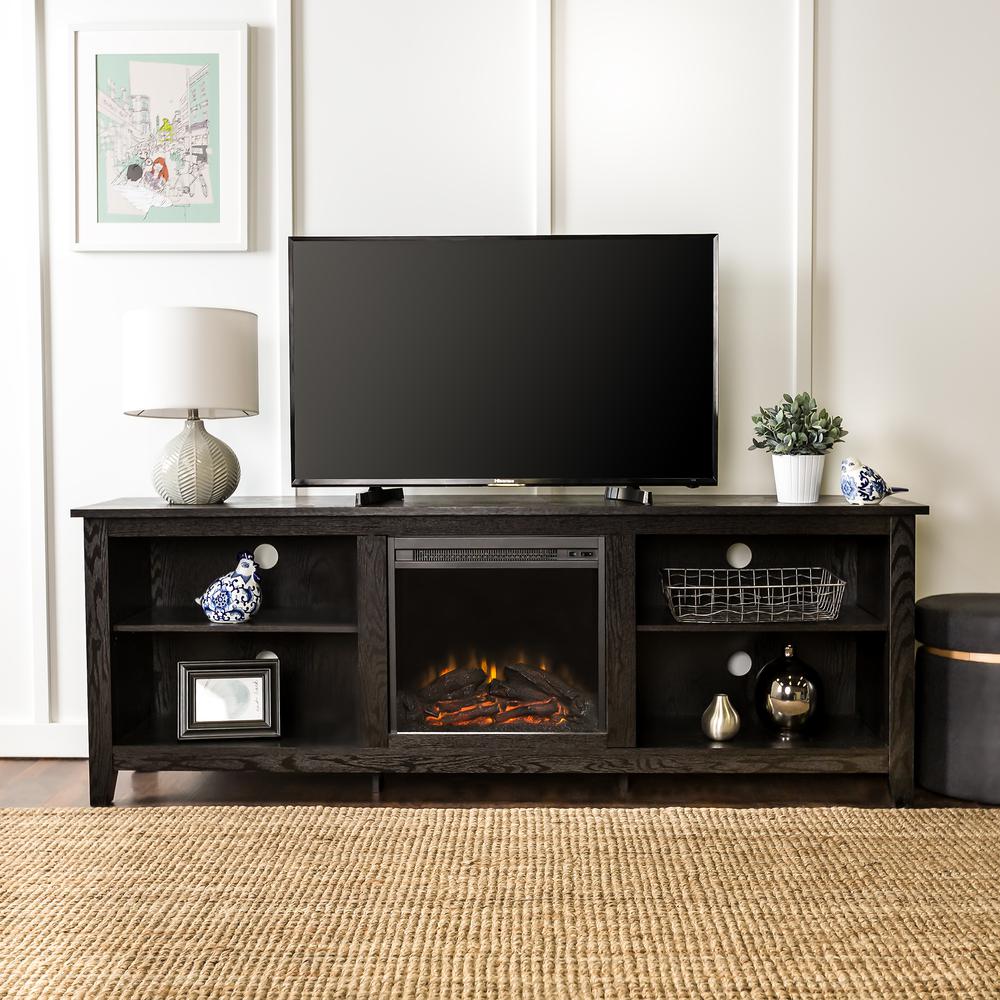 70" Black Wood Fireplace TV Stand. Picture 2