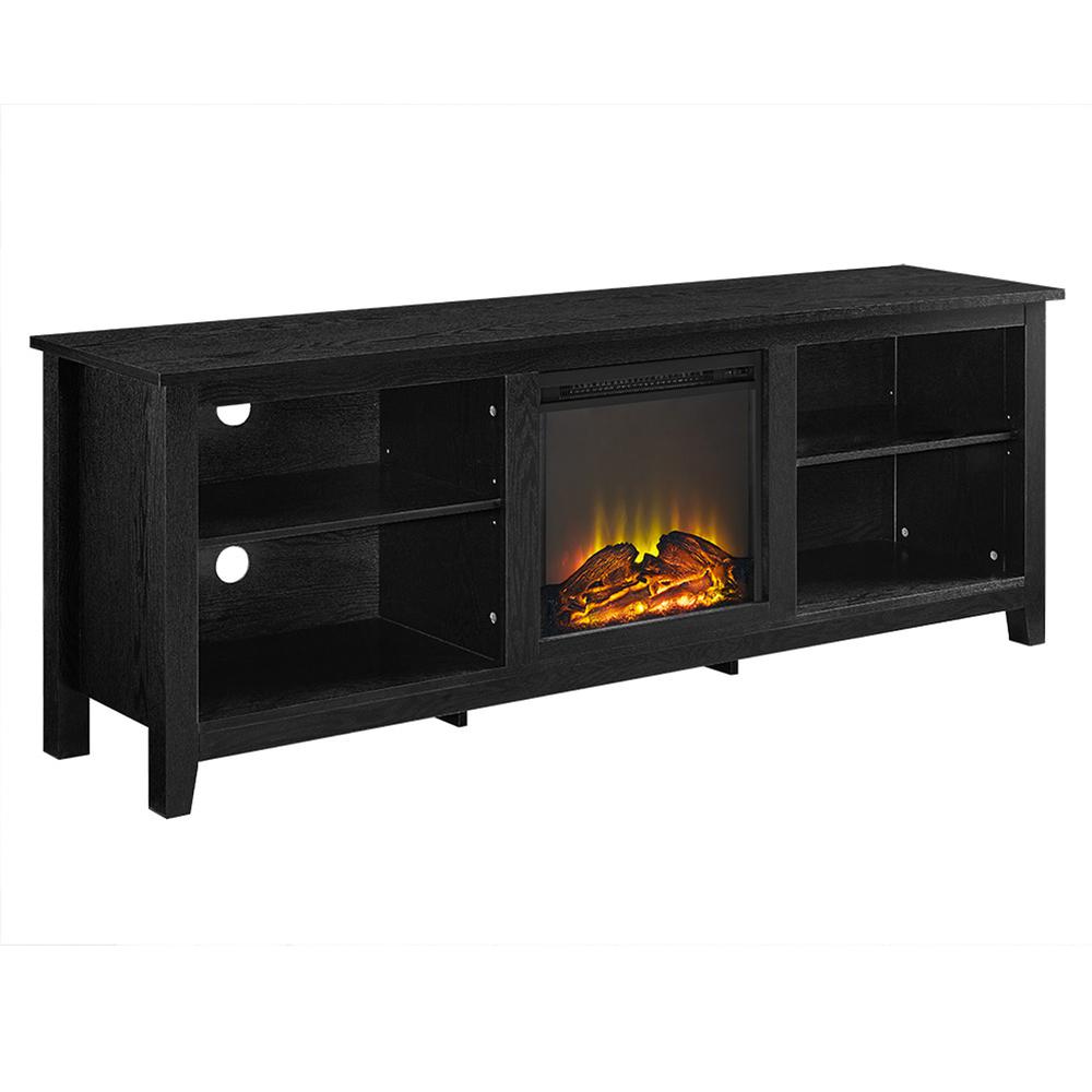 70" Black Wood Fireplace TV Stand. Picture 1