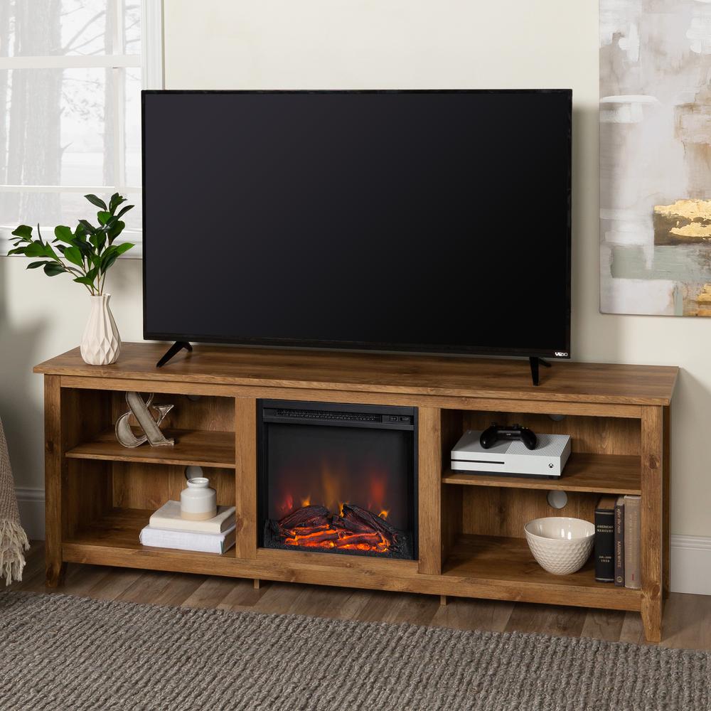 70" Wood Media TV Stand Console with Fireplace - Barnwood. Picture 2