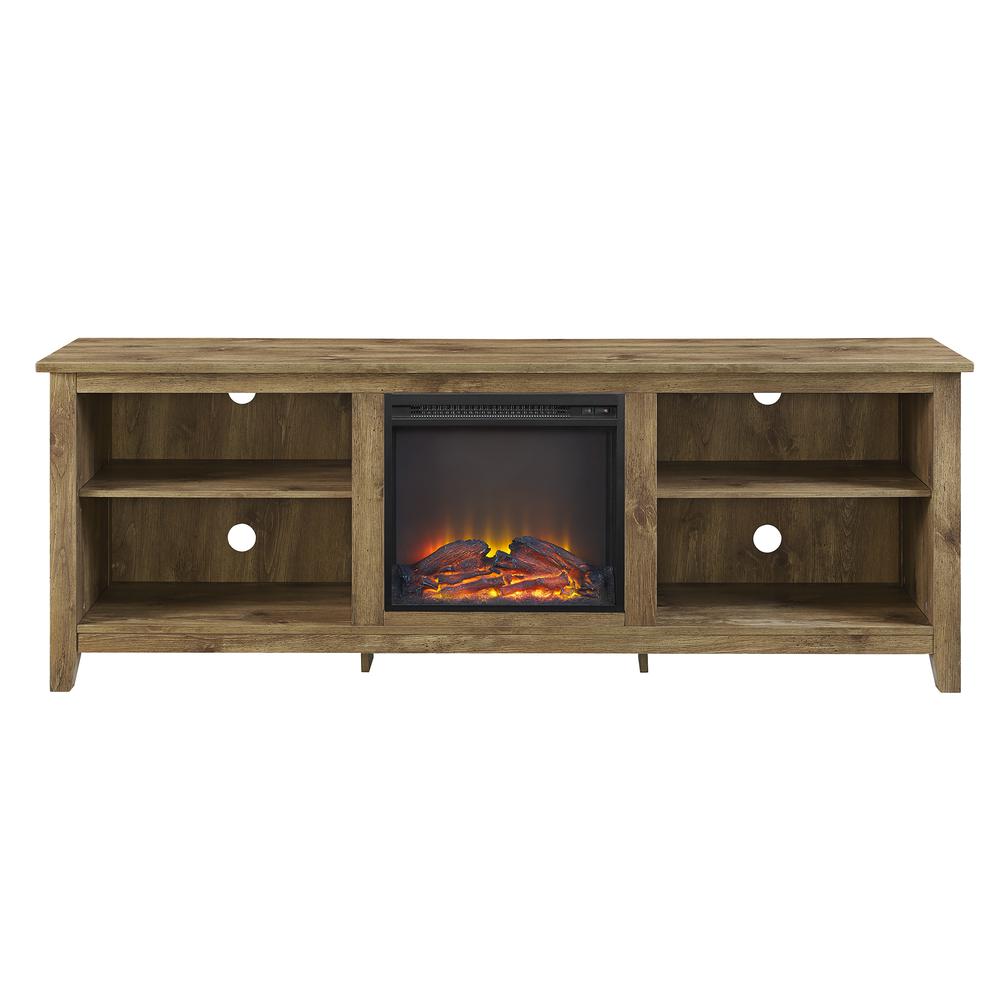 70" Wood Media TV Stand Console with Fireplace - Barnwood. Picture 1