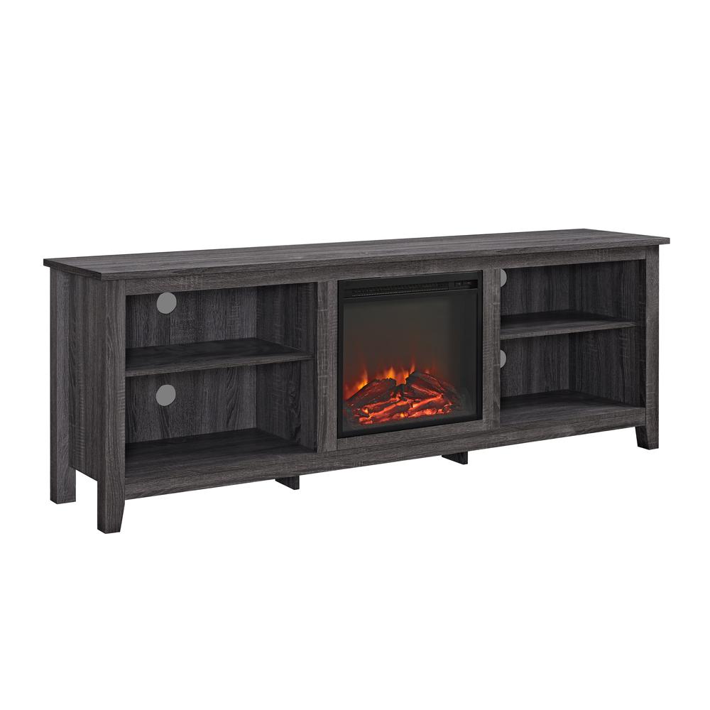 70" Wood Media TV Stand Console with Fireplace - Charcoal. Picture 1